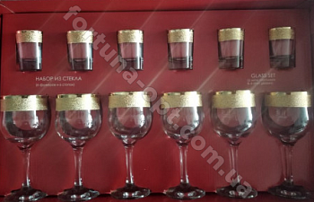 Набор бокалов для вина+стопка 12 пр. Золотой карат KAV 22-163/837 ➜ Оптом и в розницу ✅ актуальная цена -Интернет магазин ✅  Фортуна ✅