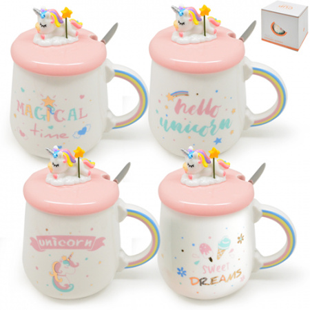 Чашка с крышкой и ложкой 450 мл "Magic unicorn" керамика Stenson - 00224 ✅ базовая цена $4.52 ✔ Опт ✔ Скидки ✔ Заходите! - Интернет-магазин ✅ Фортуна-опт ✅