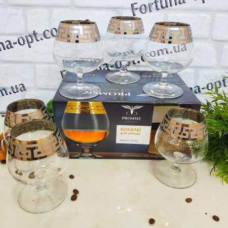Набор бокалов для бренди, коньяка 410 мл 6шт/наб Греческий Узор серебро - 03-1812 ✅ базовая цена 346.20 грн. ✔ Опт ✔ Скидки ✔ Заходите! - Интернет-магазин ✅ Фортуна-опт ✅