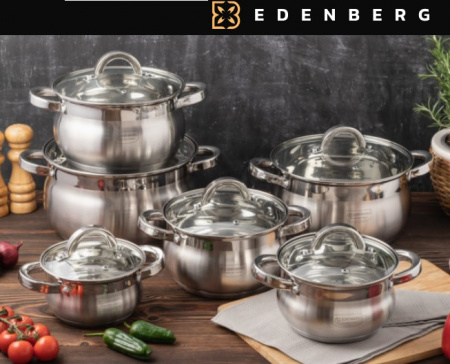 Набор нержавеющих кастрюль яблочной формы 6шт/набор Edenberg EB - 4065➜ Опт и розница ✅ актуальная цена -Интернет магазин ✅ Фортуна ✅