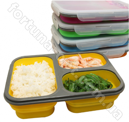 Ланч-бокс силиконовый складной на три отделения Frico FRU - 385  ➜ фото ➜ розн цена $6.97 - Интернет-магазин ✅ Fortuna-opt.com.ua. ✅