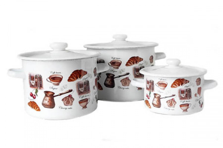 Набор эмалированных кастрюль 2л/4,5л/5,5л "242" Кафе де Шери (белый) ✅ базовая цена 854.30 грн. ✔ Опт ✔ Скидки ✔ Заходите! - Интернет-магазин ✅ Фортуна-опт ✅
