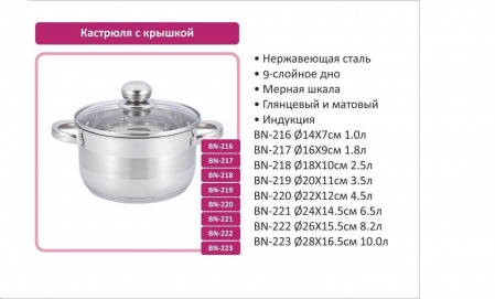 Кастрюля с крышкой Benson BN - 221 - 6,5 л ✅ базовая цена $22.83 ✔ Опт ✔ Скидки ✔ Заходите! - Интернет-магазин ✅ Фортуна-опт ✅