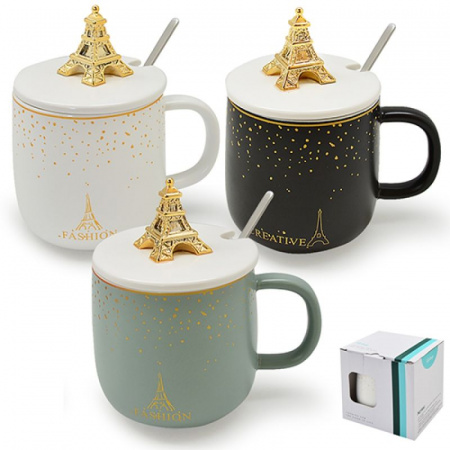 Чашка с крышкой и ложкой 400 мл "Париж" 88398  ✅ базовая цена $5.08 ✔ Опт ✔ Скидки ✔ Заходите! - Интернет-магазин ✅ Фортуна-опт ✅