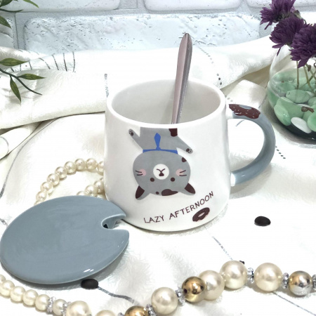 Чашка керамическая с крышкой и ложкой 400 мл "Animals" Stenson - 00203 ✅ базовая цена $3.78 ✔ Опт ✔ Скидки ✔ Заходите! - Интернет-магазин ✅ Фортуна-опт ✅