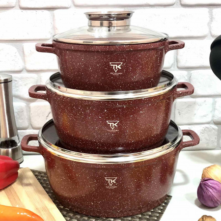 Набор посуды с мраморным покрытием бордо Top Kitchen TK 00021 ✅ базовая цена $51.68 ✔ Опт ✔ Скидки ✔ Заходите! - Интернет-магазин ✅ Фортуна-опт ✅
