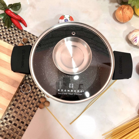 Казан с крышкой черный мрамор Edenberg EB - 8116 - 2,3 л/20 см ✅ базовая цена $17.04 ✔ Опт ✔ Скидки ✔ Заходите! - Интернет-магазин ✅ Фортуна-опт ✅