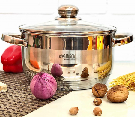 Кастрюля с крышкой из нержавеющей стали Benson BN - 220 - 4,5 л ✅ базовая цена $18.13 ✔ Опт ✔ Скидки ✔ Заходите! - Интернет-магазин ✅ Фортуна-опт ✅