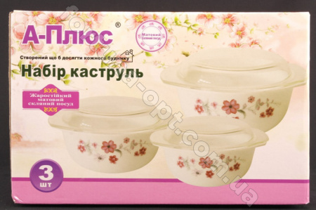 Набор кастрюль термостекло A - Plus - 1864 (3 шт) ✅ базовая цена $15.14 ✔ Опт ✔ Скидки ✔ Заходите! - Интернет-магазин ✅ Фортуна-опт ✅