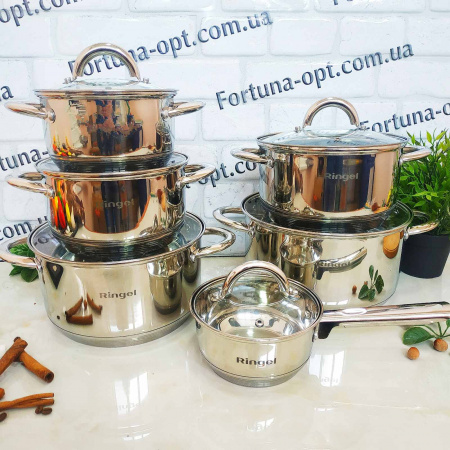Набор нержавеющих кастрюль 12 предметов (1,9/2,6/3.6/4.35/6.1л+ковш1,15л) Ringel Hagen 6005➜ Опт и розница ✅ актуальная цена -Интернет магазин ✅ Фортуна ✅