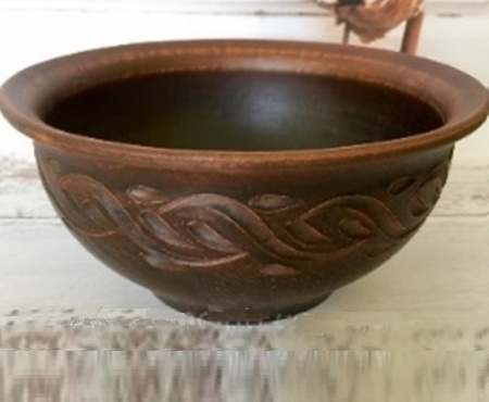 Миска Киссе 0,6л резная из красной глины - 2931 ✅ базовая цена 46.41 грн. ✔ Опт ✔ Скидки ✔ Заходите! - Интернет-магазин ✅ Фортуна-опт ✅