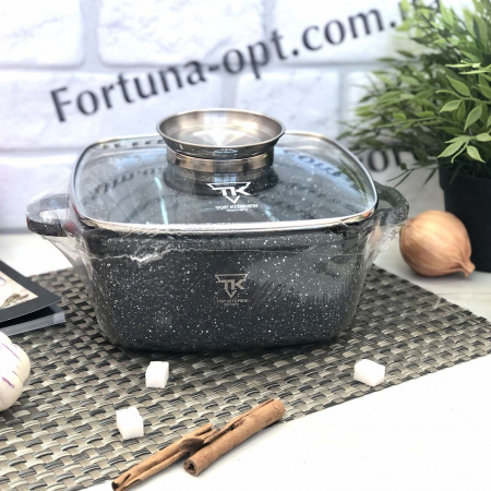 Кастрюля - казан квадрат Top Kitchen серый мрамор 2,7 л - (20 см) TК 00054 ✅ базовая цена $16.11 ✔ Опт ✔ Скидки ✔ Заходите! - Интернет-магазин ✅ Фортуна-опт ✅