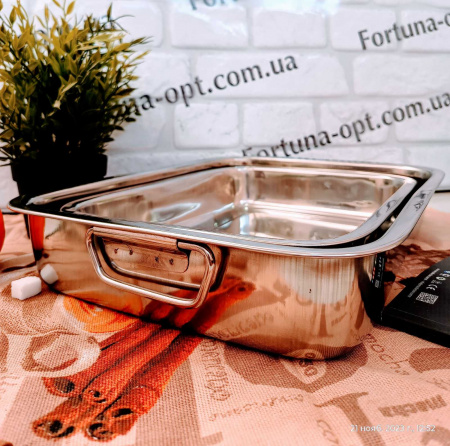 Набор противней нержавеющих  A - Plus - 0766 ✅ базовая цена $11.80 ✔ Опт ✔ Скидки ✔ Заходите! - Интернет-магазин ✅ Фортуна-опт ✅