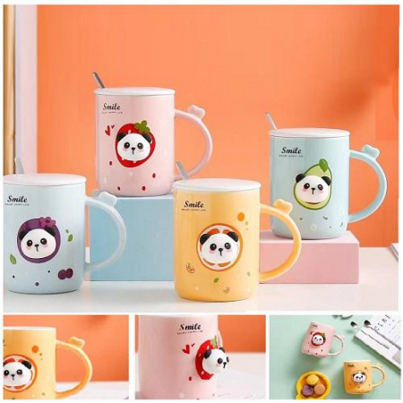 Чашка керамическая с крышкой и ложкой 400 мл Панда Stenson - 00522  ✅ базовая цена $4.90 ✔ Опт ✔ Скидки ✔ Заходите! - Интернет-магазин ✅ Фортуна-опт ✅