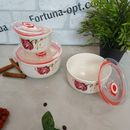 Набор судочков из стеклокерамики с крышкой A-Plus - 0303 3 шт ✅ базовая цена $5.81 ✔ Опт ✔ Скидки ✔ Заходите! - Интернет-магазин ✅Фортуна-опт ✅