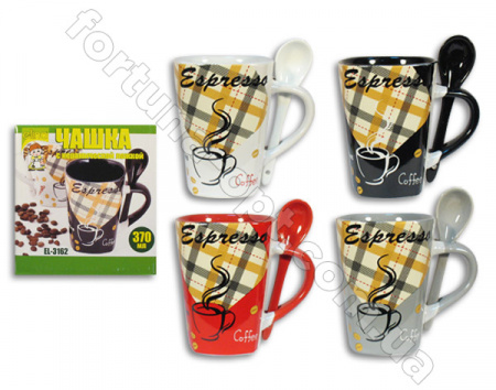 Чашка 370 мл с ложкой керамика Кофе Elina EL - 3162 ✅ базовая цена 35.20 грн. ✔ Опт ✔ Скидки ✔ Заходите! - Интернет-магазин ✅ Фортуна-опт ✅