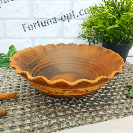 Миска 2 л Волна из красной глины 2971 ✅ базовая цена 91.17 грн. ✔ Опт ✔ Скидки ✔ Заходите! - Интернет-магазин ✅ Фортуна-опт ✅