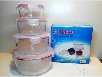 Контейнеры пищевые круглые A - Plus - 1078 - 4 шт➜Опотом и в розницу✅актуальная цена -Интернет магазин ✅Фортуна✅