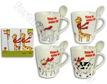 Чашка керамическая с ложкой 340 мл Зверята Elina EL - 3224 ✅ базовая цена 38.70 грн. ✔ Опт ✔ Скидки ✔ Заходите! - Интернет-магазин ✅ Фортуна-опт ✅