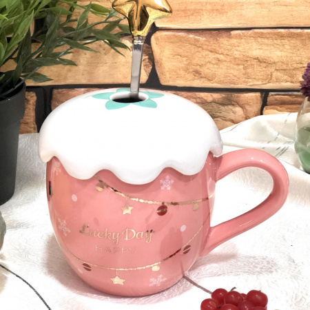 Чашка с крышкой и ложкой 420 мл Новогодняя Stenson - 00526 ✅ базовая цена $6.64 ✔ Опт ✔ Скидки ✔ Заходите! - Интернет-магазин ✅ Фортуна-опт ✅