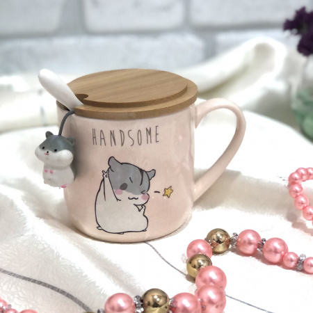 Чашка керамическая с крышкой и ложкой 400 мл "Hamstert" Stenson - 00211 ✅ базовая цена $4.96 ✔ Опт ✔ Скидки ✔ Заходите! - Интернет-магазин ✅ Фортуна-опт ✅