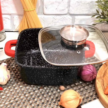 Казан - кастрюля квадрат с мраморным покрытием A-Plus - 1474 - 7,8 л - 28 см ✅ базовая цена $27.63 ✔ Опт ✔ Скидки ✔ Заходите! - Интернет-магазин ✅ Фортуна-опт ✅