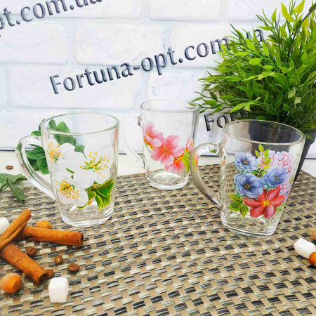 Чашка стекло 300 мл Капучино цветы 8140 ✅ базовая цена 50.37 грн. ✔ Опт ✔ Скидки ✔ Заходите! - Интернет-магазин ✅ Фортуна-опт ✅