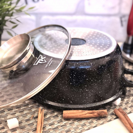 Кастрюля-казан Top Kitchen черный в белую точку мрамор 5,7 л -(28 см) TК 00053 ✅ базовая цена $22.51 ✔ Опт ✔ Скидки ✔ Заходите! - Интернет-магазин ✅ Фортуна-опт ✅