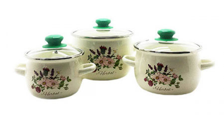 Набор эмалированных кастрюль Гербал - 6926 (2,5 л, 3,5 л, 5 л ) ✅ базовая цена 1&nbsp;372.07 грн. ✔ Опт ✔ Скидки ✔ Заходите! - Интернет-магазин ✅ Фортуна-опт ✅