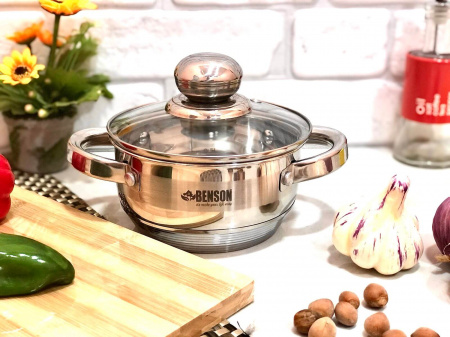 Кастрюля из нержавеющей стали 9 - слойное дно Benson BN - 216 - 1 л ✅ базовая цена $9.59 ✔ Опт ✔ Скидки ✔ Заходите! - Интернет-магазин ✅ Фортуна-опт ✅