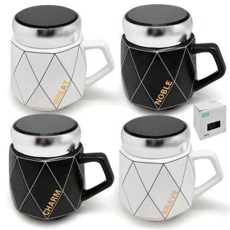 Чашка с закручивающейся крышкой 450 мл "Rhombus B&W" Stenson - 88457 ✅ базовая цена $4.77 ✔ Опт ✔ Скидки ✔ Заходите! - Интернет-магазин ✅ Фортуна-опт ✅