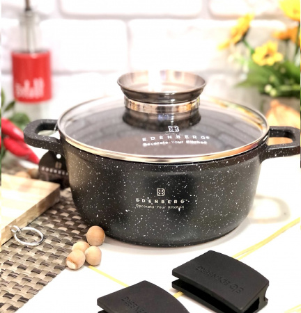 Казан мраморное покрытие с крышкой с отверстием для масла Edenberg EB - 8120 - 6.5л/28см ✅ базовая цена $22.73 ✔ Опт ✔ Скидки ✔ Заходите! - Интернет-магазин ✅ Фортуна-опт ✅