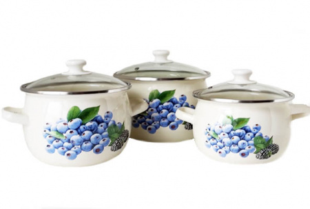 Набор эмалированных кастрюль 2,4л/3,5л/4,75л "6927" Голубика молочная ✅ базовая цена 944.81 грн. ✔ Опт ✔ Скидки ✔ Заходите! - Интернет-магазин ✅ Фортуна-опт ✅