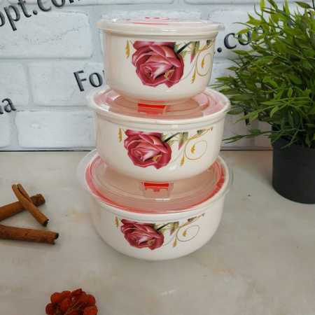 Набор судочков из стеклокерамики с крышкой A-Plus - 0303 3 шт ✅ базовая цена $5.81 ✔ Опт ✔ Скидки ✔ Заходите! - Интернет-магазин ✅Фортуна-опт ✅