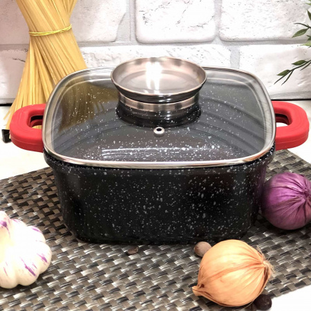 Казан - кастрюля квадрат с мраморным покрытием A-Plus - 1474 - 7,8 л - 28 см ✅ базовая цена $27.63 ✔ Опт ✔ Скидки ✔ Заходите! - Интернет-магазин ✅ Фортуна-опт ✅