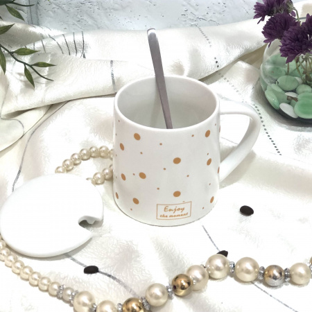 Чашка керамическая с крышкой и ложкой 400 мл "Инь Янь" 88408  ✅ базовая цена $4.63 ✔ Опт ✔ Скидки ✔ Заходите! - Интернет-магазин ✅ Фортуна-опт ✅