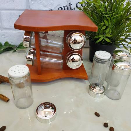 Спецовница на деревянной подставке 8 шт d18*15*17см Stenson 3822 ✅ базовая цена $13.52 ✔ Опт ✔ Скидки ✔ Заходите! - Интернет-магазин ✅ Фортуна-опт ✅