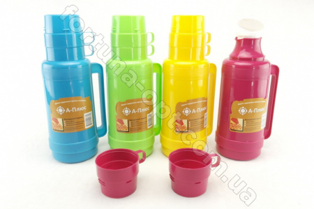 Термос стеклянный с двумя чашками A-Plus - 1638 (1.8 л) ➜ фото ➜ розн цена $4.74 - Интернет-магазин ✅ Fortuna-opt.com.ua. ✅ 