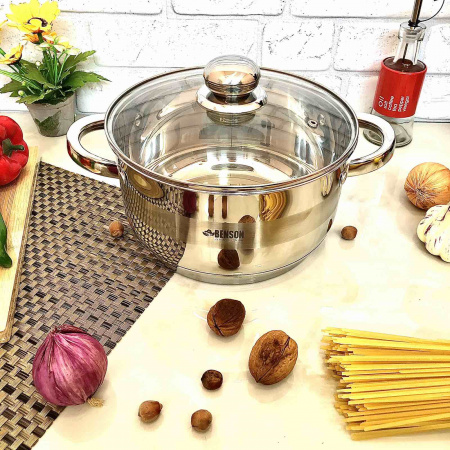 Кастрюля с крышкой из нержавеющей стали Benson BN - 220 - 4,5 л ✅ базовая цена $18.13 ✔ Опт ✔ Скидки ✔ Заходите! - Интернет-магазин ✅ Фортуна-опт ✅
