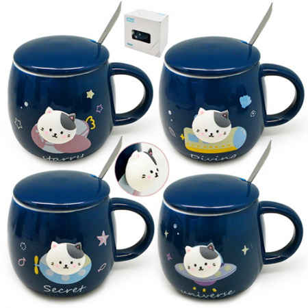 Чашка с крышкой и ложкой 400 мл Space cat Stenson - 00210 ✅ базовая цена $4.20 ✔ Опт ✔ Скидки ✔ Заходите! - Интернет-магазин ✅ Фортуна-опт ✅