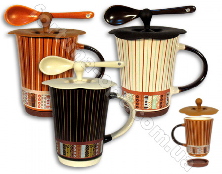 Чашка керамическая с ложкой и силиконовой крышкой Elina EL - 3244 400 мл ✅ базовая цена 54.09 грн. ✔ Опт ✔ Скидки ✔ Заходите! - Интернет-магазин ✅ Фортуна-опт ✅