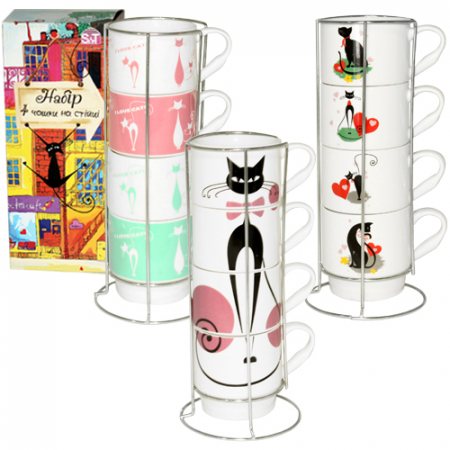 Набор чайный 4 пр 350 мл на стойке Утоонченные коты   021-04-02 ✅ базовая цена 386.77 грн. ✔ Опт ✔ Скидки ✔ Заходите! - Интернет-магазин ✅ Фортуна-опт ✅