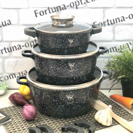 Набор посуды с мраморным покрытием черный в белую точку Top Kitchen TK 00021✅базовая цена$60.02✔Опт✔Скидки✔Заходите! - Интернет-магазин ✅Фортуна-опт ✅