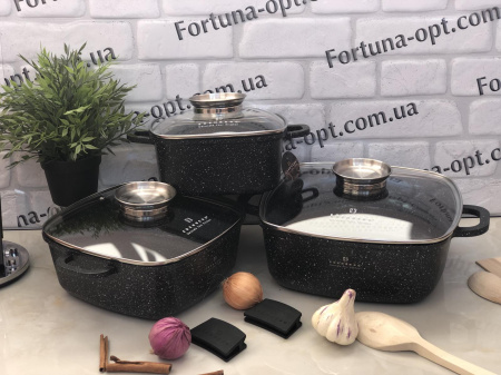 Набор казанов с черным мраморным Edenberg EB - 8141 покрытием  ✅ базовая цена $62.52 ✔ Опт ✔ Скидки ✔ Заходите! - Интернет-магазин ✅ Фортуна-опт ✅