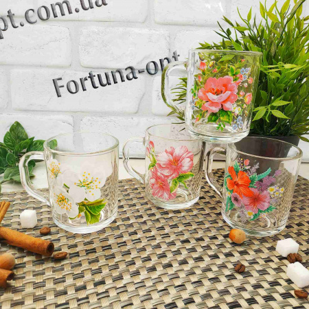 Чашка стеклянная 200 мл Цветы - 8100 ✅ базовая цена 39.60 грн. ✔ Опт ✔ Скидки ✔ Заходите! - Интернет-магазин ✅ Фортуна-опт ✅