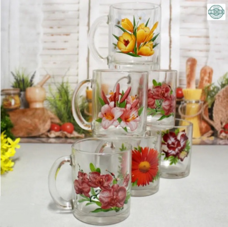 Чашка стеклянная 320 мл ОСЗ "Цветы" 8130-1208 ✅ базовая цена 32.39 грн. ✔ Опт ✔ Скидки ✔ Заходите! - Интернет-магазин ✅ Фортуна-опт ✅