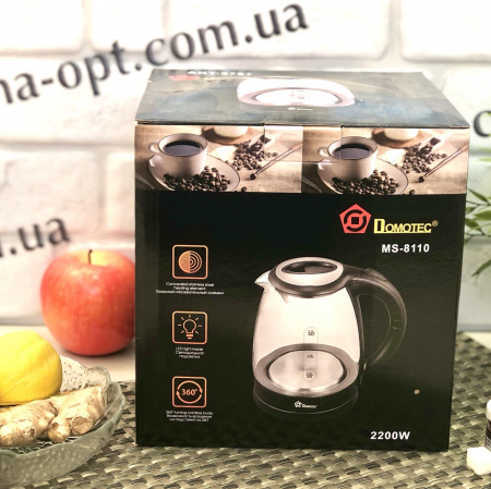 Электрочайник стекло 1,8 л Domotec 8110 Черный ✅ базовая цена $12.24 ✔ Опт ✔ Скидки ✔ Заходите! - Интернет-магазин ✅ Фортуна-опт ✅