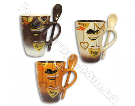 Кружка с ложкой керамическая 370 мл Кофе Elina EL - 3121 ✅ базовая цена 29.40 грн. ✔ Опт ✔ Скидки ✔ Заходите! - Интернет-магазин ✅ Фортуна-опт ✅