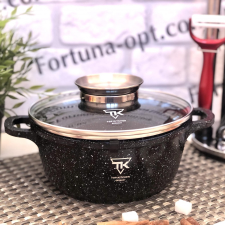 Кастрюля-казан Top Kitchen черный в белую точку мрамор 4,5 л TК 00052 ✅ базовая цена $24.79 ✔ Опт ✔ Скидки ✔ Заходите! - Интернет-магазин ✅ Фортуна-опт ✅