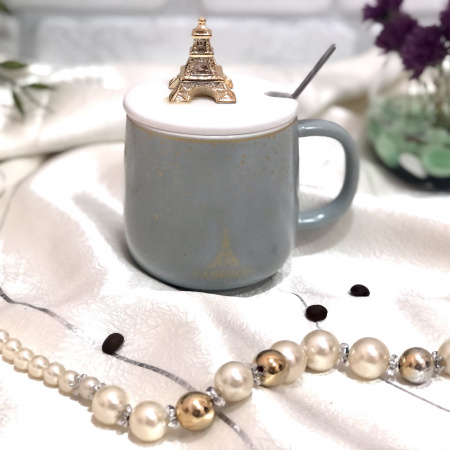 Чашка с крышкой и ложкой 400 мл "Париж" 88398  ✅ базовая цена $5.08 ✔ Опт ✔ Скидки ✔ Заходите! - Интернет-магазин ✅ Фортуна-опт ✅